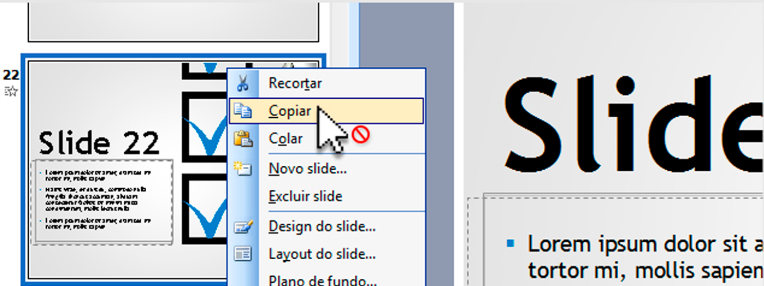 Copiar e colar slides: uma imagem mostrando uma seta em cima do copiar slides