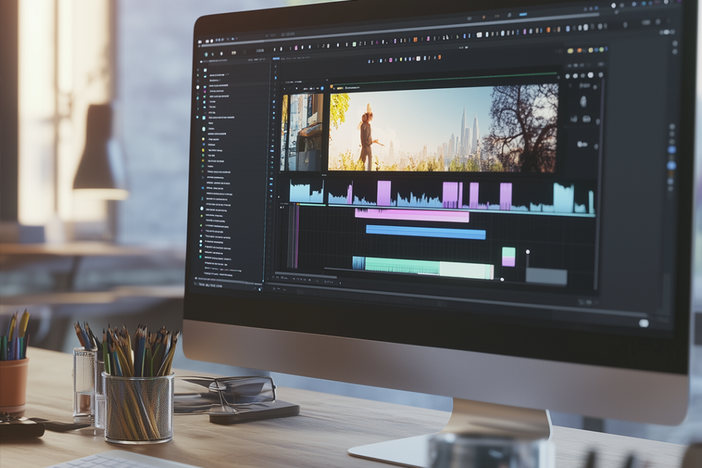 Tela de computador com ferramenta de Inteligência Artificial para design e vídeo