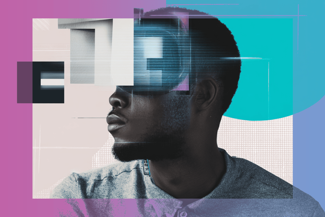 Silhueta do rosto de um homem negro representando Inteligência Artificial